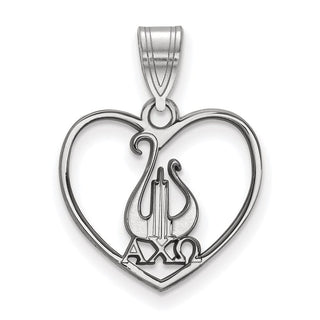 Sterling Silver Rhodium-plated LogoArt Alpha Chi Omega Sorority Symbol Heart Pendant