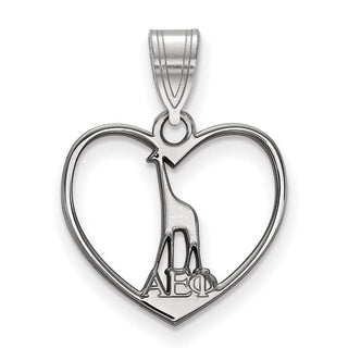 Sterling Silver Rhodium-plated LogoArt Alpha Epsilon Phi Sorority Symbol Heart Pendant