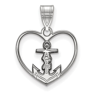 Sterling Silver Rhodium-plated LogoArt Alpha Sigma Tau Sorority Symbol Heart Pendant