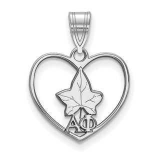 Sterling Silver Rhodium-plated LogoArt Alpha Phi Sorority Symbol Heart Pendant