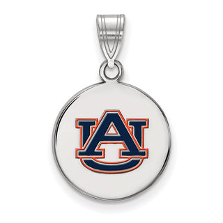 Sterling Silver Rhodium-plated LogoArt Auburn University Medium Enameled Disc Pendant