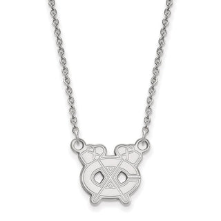 14k White Gold NHL LogoArt Chicago Blackhawks Letter C and Tomahawk Small Pendant 18 inch Necklace