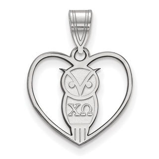 Sterling Silver Rhodium-plated LogoArt Chi Omega Sorority Symbol Heart Pendant