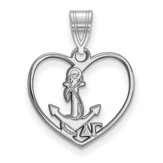 Sterling Silver Rhodium-plated LogoArt Delta Gamma Sorority Symbol Heart Pendant