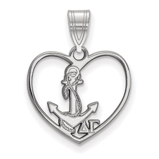 Sterling Silver Rhodium-plated LogoArt Delta Gamma Sorority Symbol Heart Pendant