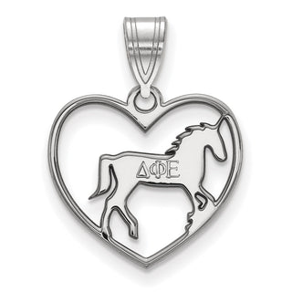 Sterling Silver Rhodium-plated LogoArt Delta Phi Epsilon Sorority Symbol Heart Pendant