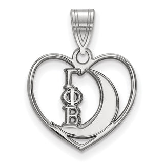Sterling Silver Rhodium-plated LogoArt Gamma Phi Beta Sorority Symbol Heart Pendant