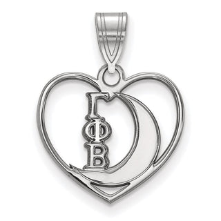 Sterling Silver Rhodium-plated LogoArt Gamma Phi Beta Sorority Symbol Heart Pendant