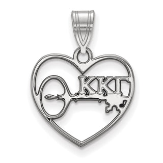 Sterling Silver Rhodium-plated LogoArt Kappa Kappa Gamma Sorority Symbol Heart Pendant