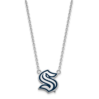 Sterling Silver Rhodium-plated NHL LogoArt Seattle Kraken Lg Enamel Necklace
