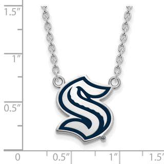Sterling Silver Rhodium-plated NHL LogoArt Seattle Kraken Lg Enamel Necklace