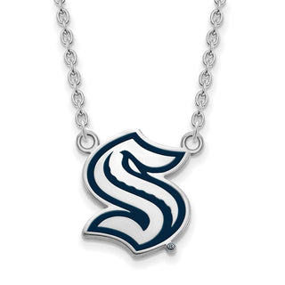 Sterling Silver Rhodium-plated NHL LogoArt Seattle Kraken Lg Enamel Necklace