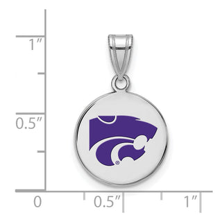 Sterling Silver Rhodium-plated LogoArt Kansas State University Wildcat Medium Enameled Disc Pendant