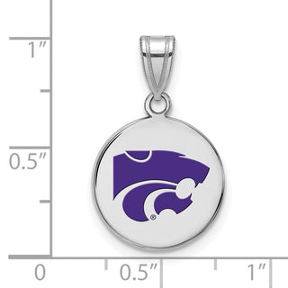 Sterling Silver Rhodium-plated LogoArt Kansas State University Wildcat Medium Enameled Disc Pendant