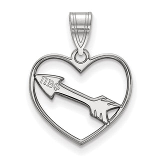 Sterling Silver Rhodium-plated LogoArt Pi Beta Phi Sorority Symbol Heart Pendant