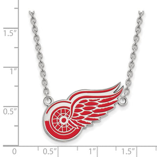 Sterling Silver Rhodium-plated NHL LogoArt Detroit Red Wings Large Enameled Pendant 18 inch Necklace