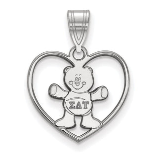 Sterling Silver Rhodium-plated LogoArt Sigma Delta Tau Sorority Symbol Heart Pendant