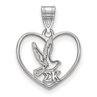 Sterling Silver Rhodium-plated LogoArt Sigma Kappa Sorority Symbol Heart Pendant