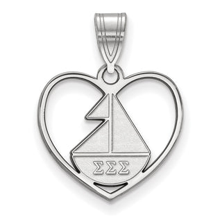 Sterling Silver Rhodium-plated LogoArt Sigma Sigma Sigma Sorority Symbol Heart Pendant
