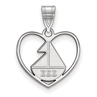 Sterling Silver Rhodium-plated LogoArt Sigma Sigma Sigma Sorority Symbol Heart Pendant