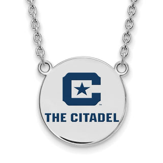 Sterling Silver Rhodium-plated LogoArt The Citadel Large Enamel Pendant w/Necklace