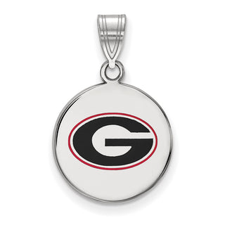 Sterling Silver Rhodium-plated LogoArt University of Georgia Letter G Medium Enameled Disc Pendant