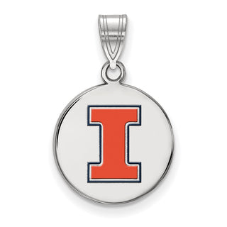 Sterling Silver Rhodium-plated LogoArt University of Illinois Letter I Medium Enameled Disc Pendant