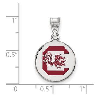 Sterling Silver Rhodium-plated LogoArt University of South Carolina Medium Enameled Disc Pendant
