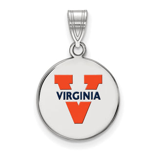Sterling Silver Rhodium-plated LogoArt University of Virginia Medium Enameled Disc Pendant