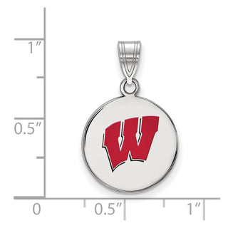 Sterling Silver Rhodium-plated LogoArt University of Wisconsin Letter W Medium Enameled Disc Pendant