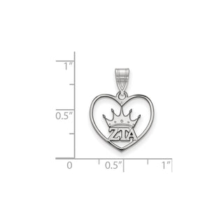 Sterling Silver Rhodium-plated LogoArt Zeta Tau Alpha Sorority Symbol Heart Pendant