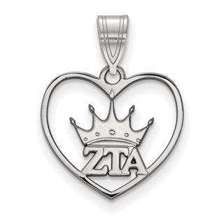 Sterling Silver Rhodium-plated LogoArt Zeta Tau Alpha Sorority Symbol Heart Pendant