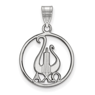 Sterling Silver Rhodium-plated LogoArt Alpha Chi Omega Sorority Symbol Large Circle Pendant