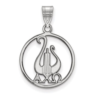 Sterling Silver Rhodium-plated LogoArt Alpha Chi Omega Sorority Symbol Large Circle Pendant
