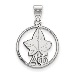 Sterling Silver Rhodium-plated LogoArt Alpha Phi Sorority Symbol Medium Circle Pendant