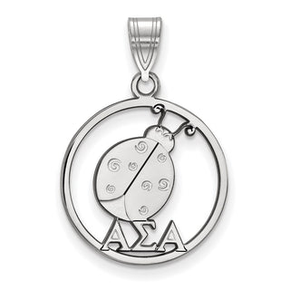 Sterling Silver Rhodium-plated LogoArt Alpha Sigma Alpha Sorority Symbol Medium Circle Pendant