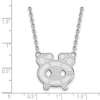 Sterling Silver Rhodium-plated NHL LogoArt Chicago Blackhawks Letter C and Tomahawk Large Pendant 18 inch Necklace