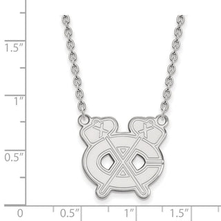 Sterling Silver Rhodium-plated NHL LogoArt Chicago Blackhawks Letter C and Tomahawk Large Pendant 18 inch Necklace