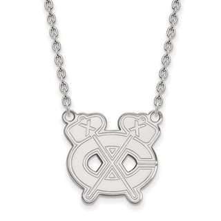 Sterling Silver Rhodium-plated NHL LogoArt Chicago Blackhawks Letter C and Tomahawk Large Pendant 18 inch Necklace