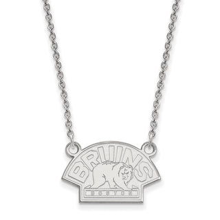 Sterling Silver Rhodium-plated NHL LogoArt Boston Bruins Small Pendant 18 inch Necklace SS041BRI-18
