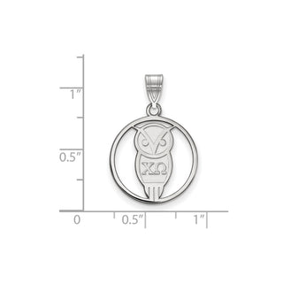 Sterling Silver Rhodium-plated LogoArt Chi Omega Sorority Symbol Medium Circle Pendant