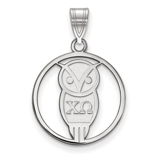 Sterling Silver Rhodium-plated LogoArt Chi Omega Sorority Symbol Medium Circle Pendant