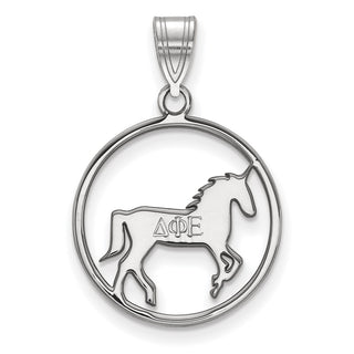 Sterling Silver Rhodium-plated LogoArt Delta Phi Epsilon Sorority Symbol Medium Circle Pendant