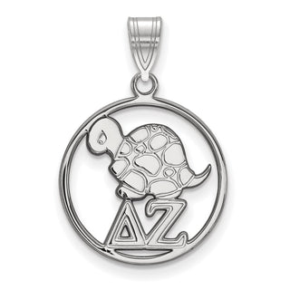 Sterling Silver Rhodium-plated LogoArt Delta Zeta Sorority Symbol Medium Circle Pendant