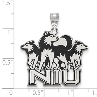 Sterling Silver Rhodium-plated LogoArt Northern Illinois University N-I-U with Huskies Extra Large Enameled Pendant