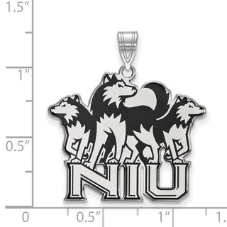 Sterling Silver Rhodium-plated LogoArt Northern Illinois University N-I-U with Huskies Extra Large Enameled Pendant