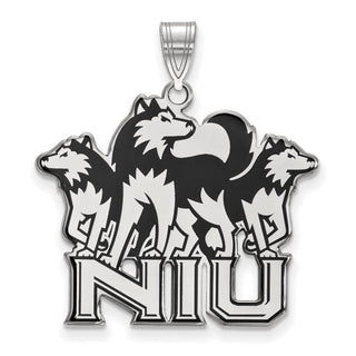 Sterling Silver Rhodium-plated LogoArt Northern Illinois University N-I-U with Huskies Extra Large Enameled Pendant