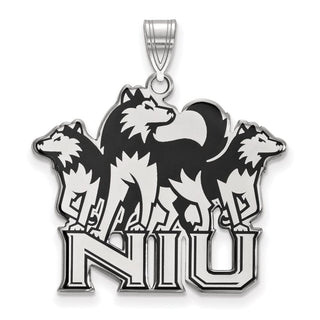 Sterling Silver Rhodium-plated LogoArt Northern Illinois University N-I-U with Huskies Extra Large Enameled Pendant