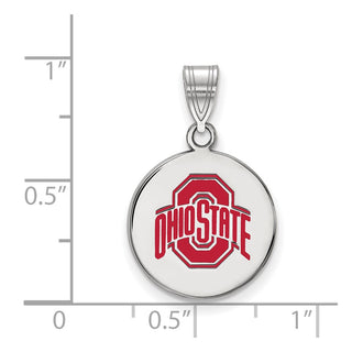 Sterling Silver Rhodium-plated LogoArt The Ohio State University Medium Enameled Disc Pendant
