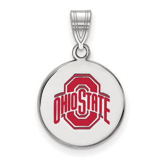 Sterling Silver Rhodium-plated LogoArt The Ohio State University Medium Enameled Disc Pendant
